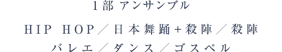 HIP HOP／日本舞踊+殺陣／殺陣／バレエ／ダンス／ゴスペル